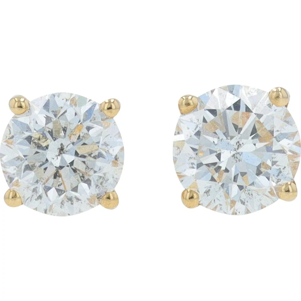 14K Yellow Gold 1 Carat Round Diamond Stud Earrings - 0.5 Carat Each Diamond
