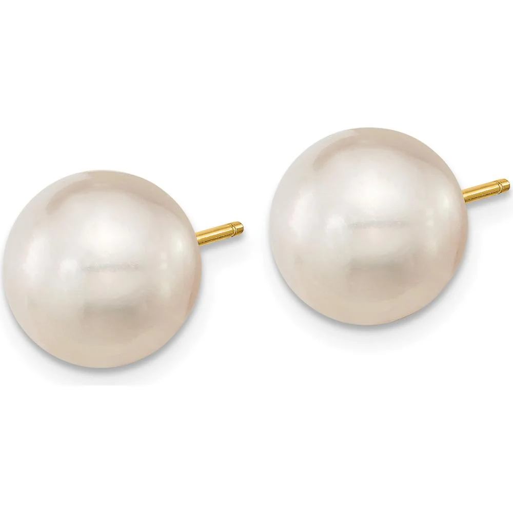14K Yellow Gold 10-11mm White Round South Sea Saltwater Cultured Pearl Post Earrings by Monteluci Fine Jewelry - Image 2