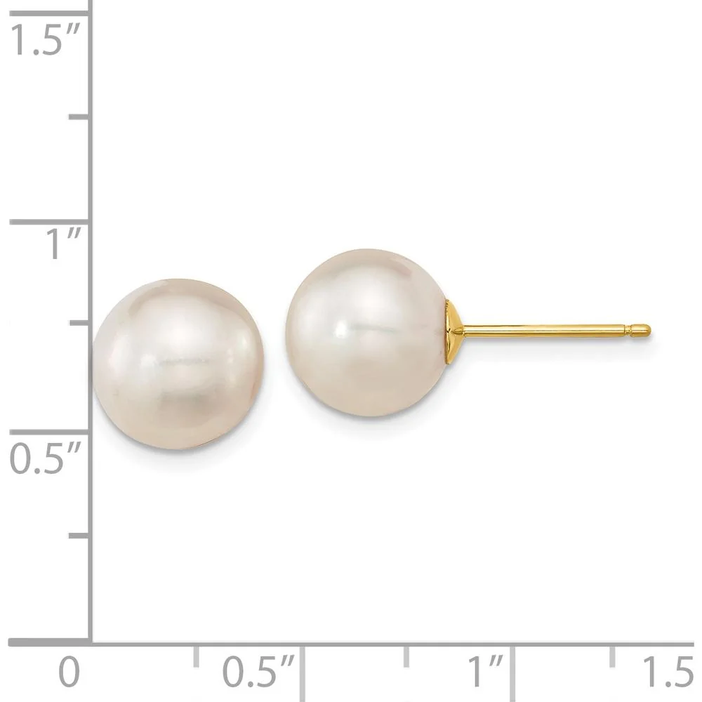 14K Yellow Gold 10-11mm White Round South Sea Saltwater Cultured Pearl Post Earrings by Monteluci Fine Jewelry - Image 4