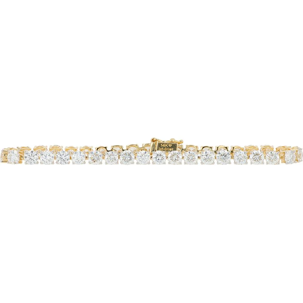 14K Yellow Gold 10 Carat Lab-Grown Diamond Tennis Bracelet - Prong Set Brilliant Stones