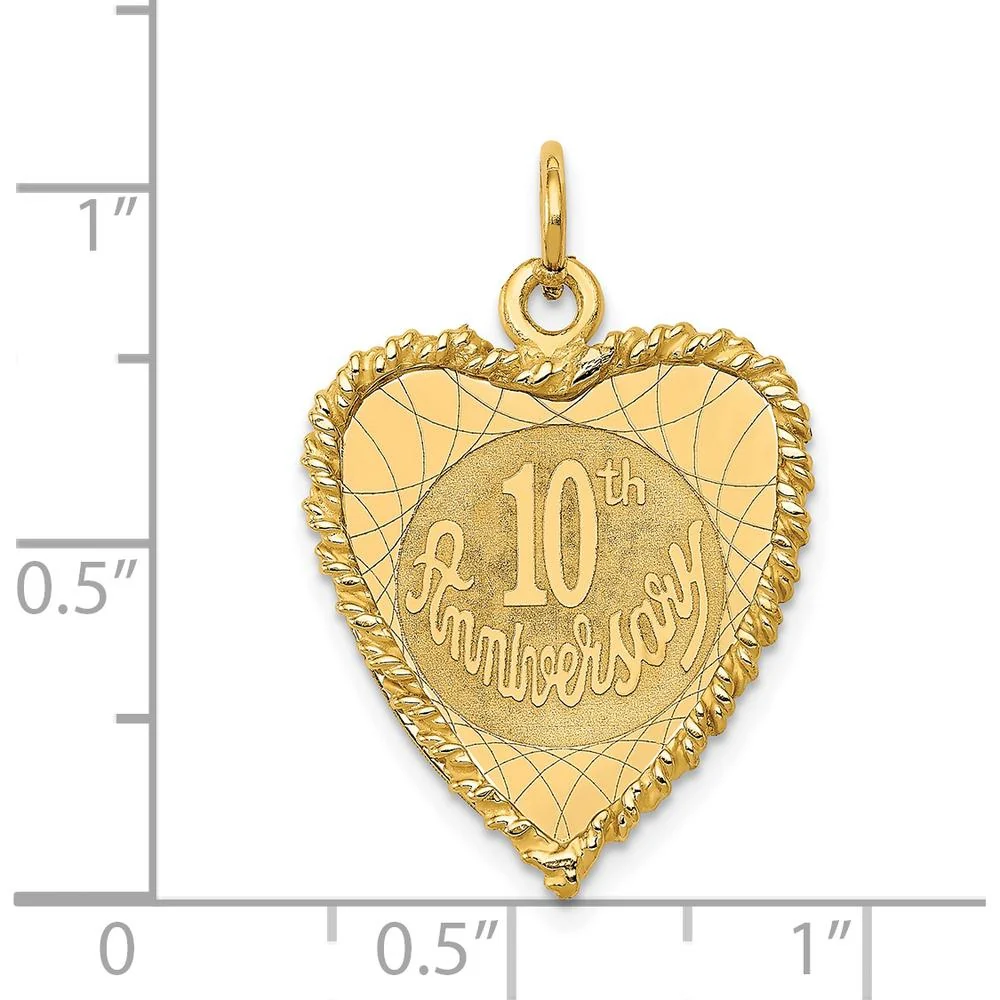 14K Yellow Gold 10th Anniversary Rope-Edge Heart Pendant - Engravable Polished Finish by Oro Pregiato - Image 3
