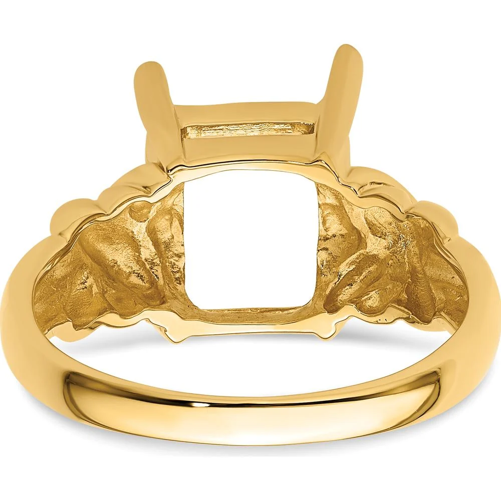 14K Yellow Gold 11x9mm Emerald Cut Gemstone Ring Mounting with Polished Tapered Band - Size 7.5 by Monteluci Fine Jewelry - Image 3
