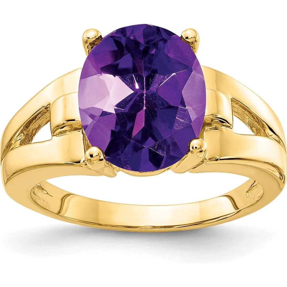 14K Yellow Gold 11x9mm Oval Natural Amethyst Ring - 3.35 Carat - Size 6 by Monteluci Fine Jewelry