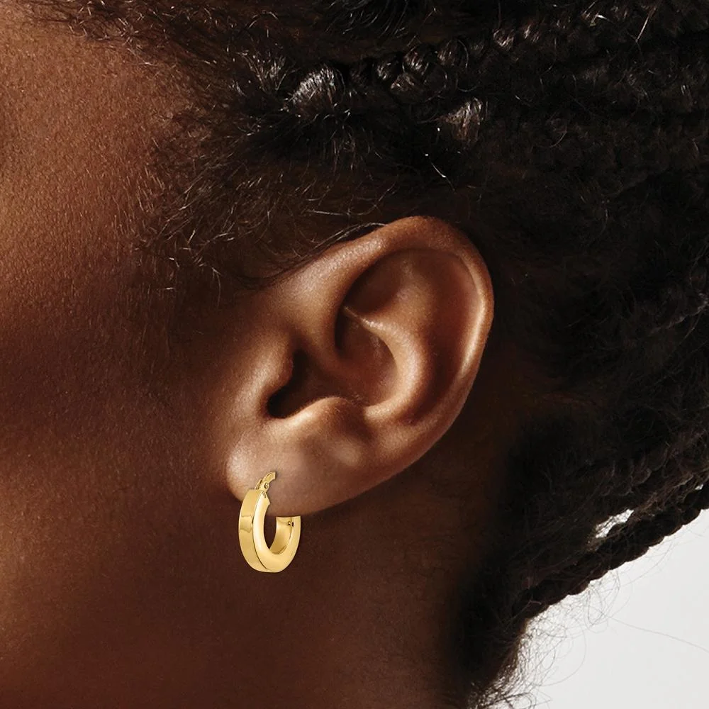 14K Yellow Gold 15mm Polished Square Tube Small Hoop Earrings by Oro Pregiato - Image 3