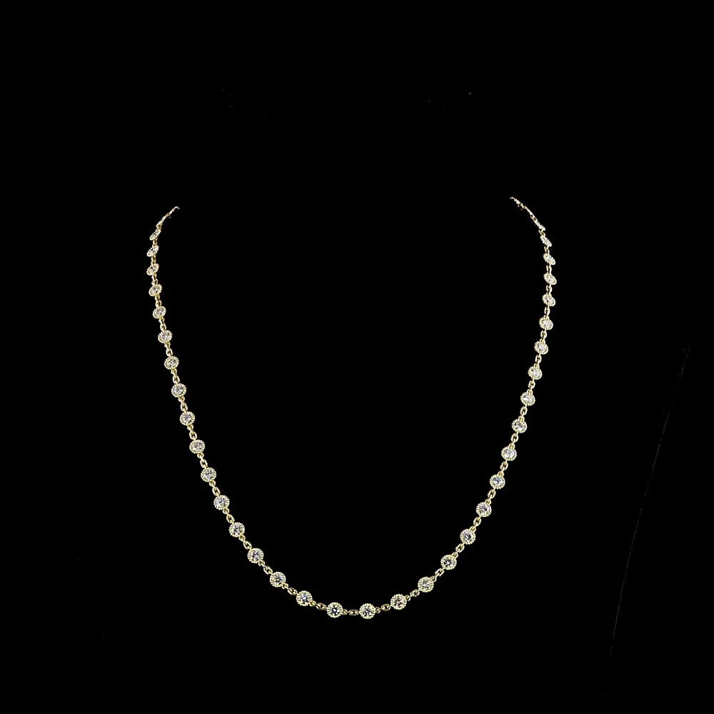 14K Yellow Gold 16.5-Inch Station Necklace with 48 Bezel-Set Round Lab Diamonds - 6.40 Carat Total Diamond Weight - Covaloro Fine Jewelry