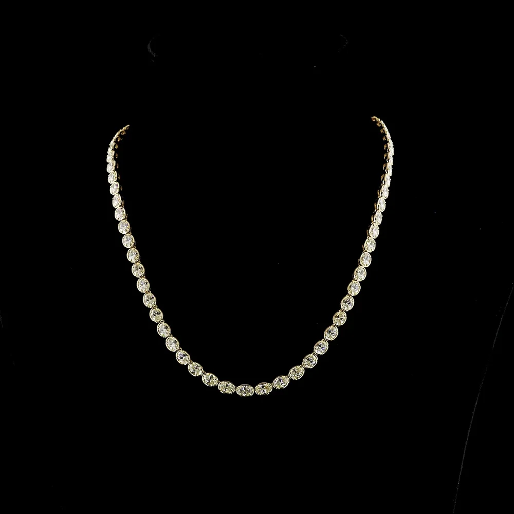 14K Yellow Gold 17.81 Carat Tennis Necklace with East-West Oval Cut Lab Diamonds in Bezel-Prong Setting - 65 Stone Total - Covaloro Fine Jewelry