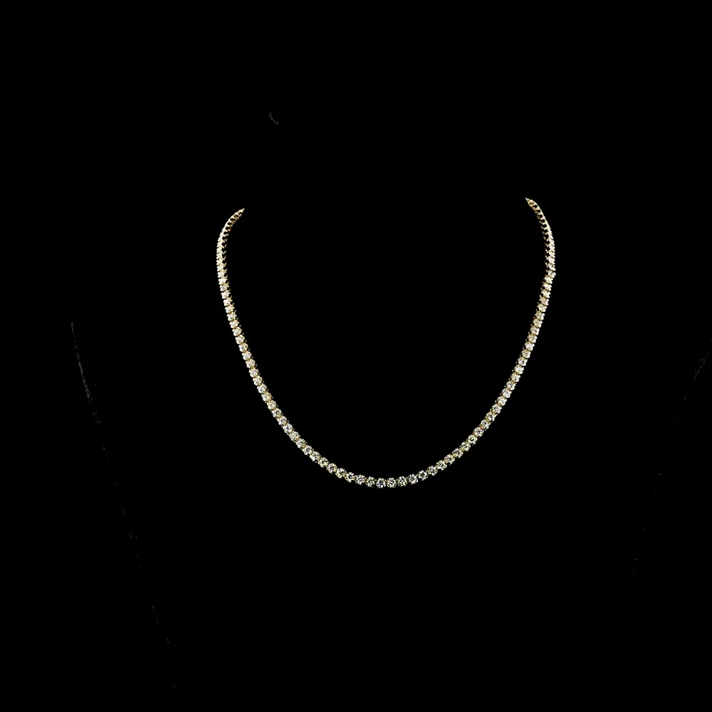 14K Yellow Gold 17-Inch Tennis Necklace with 124 U-Prong Set Round Lab Diamonds - 6.83 Carat Total Weight, E-F Color VS1 Clarity - Covaloro Fine Jewelry