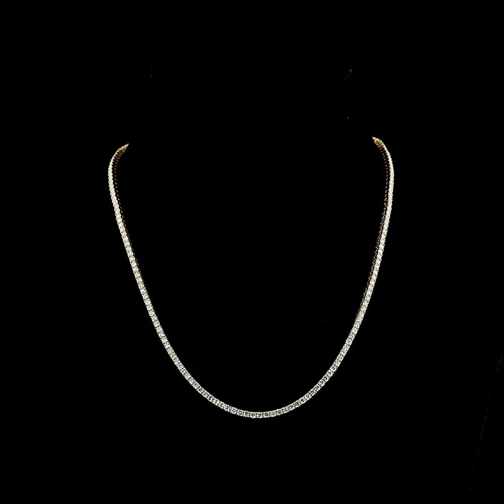14K Yellow Gold 17" Tennis Necklace with 177 Prong-Set Round Lab Diamonds - E-F VS1 Clarity, 6.61 Carat Total Diamond Weight - Covaloro Fine Jewelry