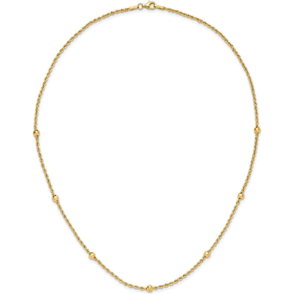14K Yellow Gold 18" Diamond-Cut Rope Chain Necklace with 7 Polished Mirror Beads - 3.4mm by Oro Pregiato - Image 3