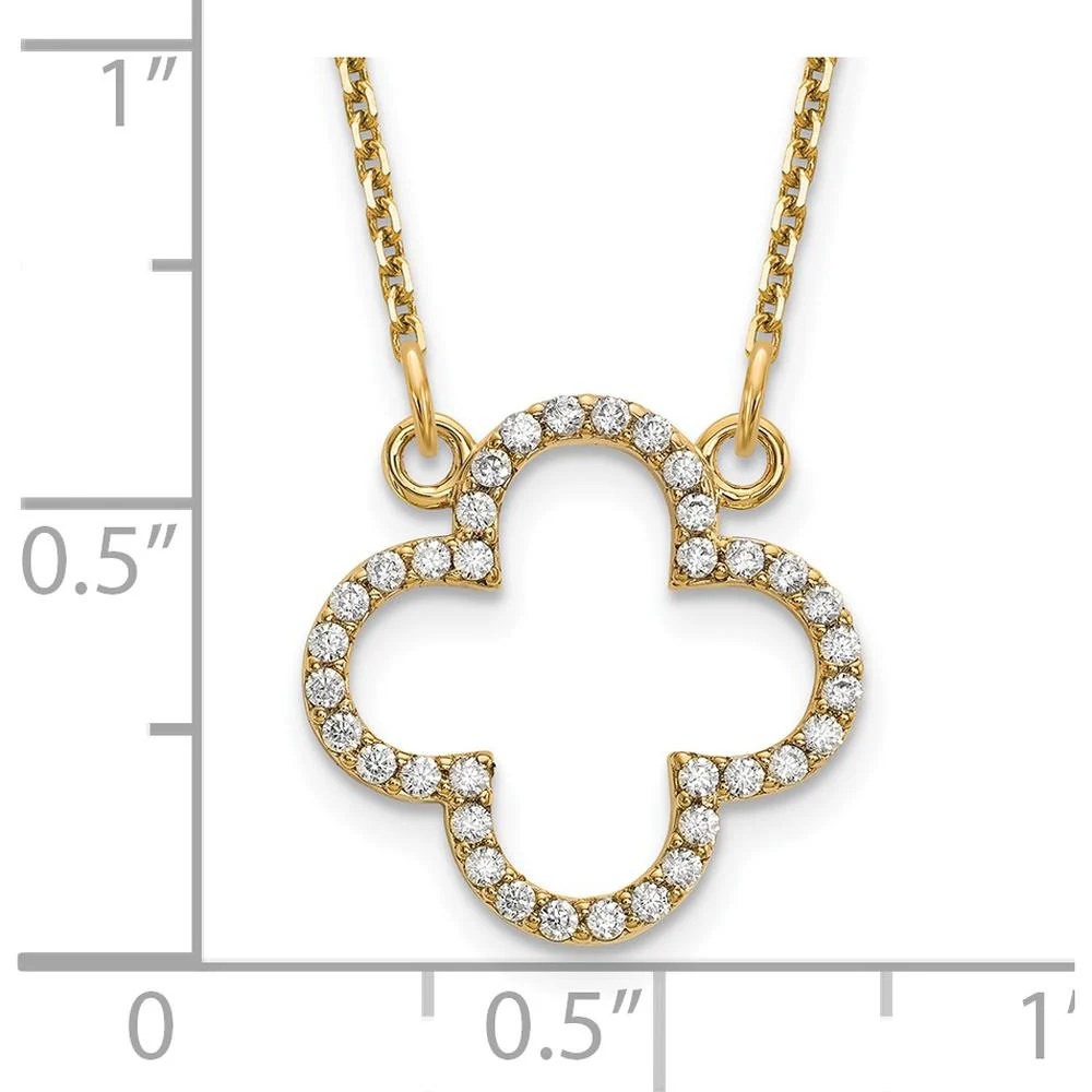 14K Yellow Gold 18" Diamond Quatrefoil Pendant Necklace - 0.26 Carat Total Diamond Weight by Oro Pregiato - Image 3