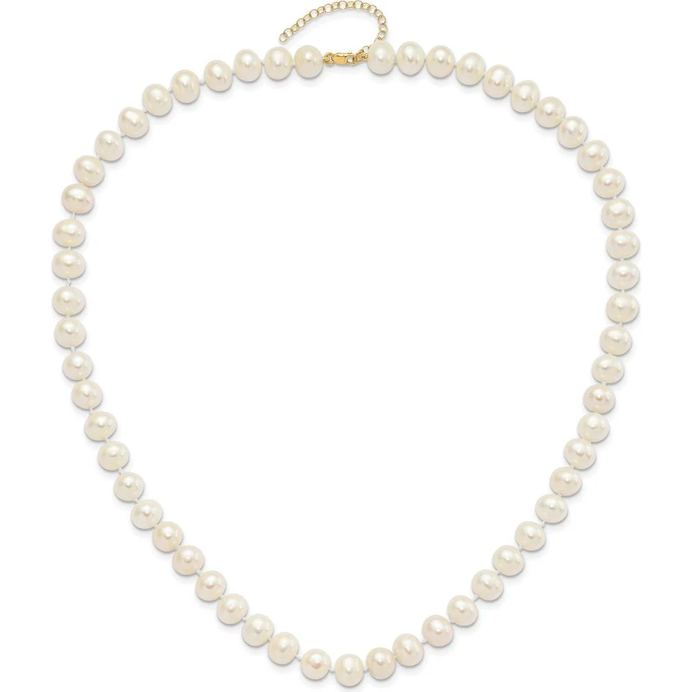 14K Yellow Gold 18" Freshwater Cultured Pearl Necklace with Extender, 7.5" Pearl Bracelet with Extender & Button Post Earrings Set by Monteluci Fine Jewelry - Image 3