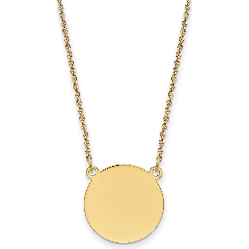 14K Yellow Gold 18-Inch Cable Chain Necklace with Polished Engravable Circular Disc Pendant by Oro Pregiato