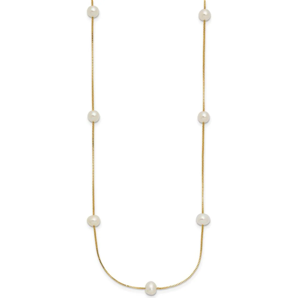 14K Yellow Gold 18-inch Necklace with 9 Freshwater Cultured Pearls - 5-6mm by Monteluci Fine Jewelry - Image 2