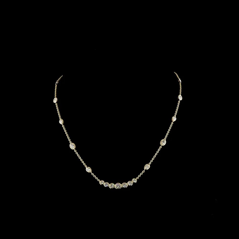 14K Yellow Gold 18" Mixed Shape Station Necklace with Bezel Set Lab Diamonds - 3.14 Carats Total Diamond Weight - Covaloro Fine Jewelry