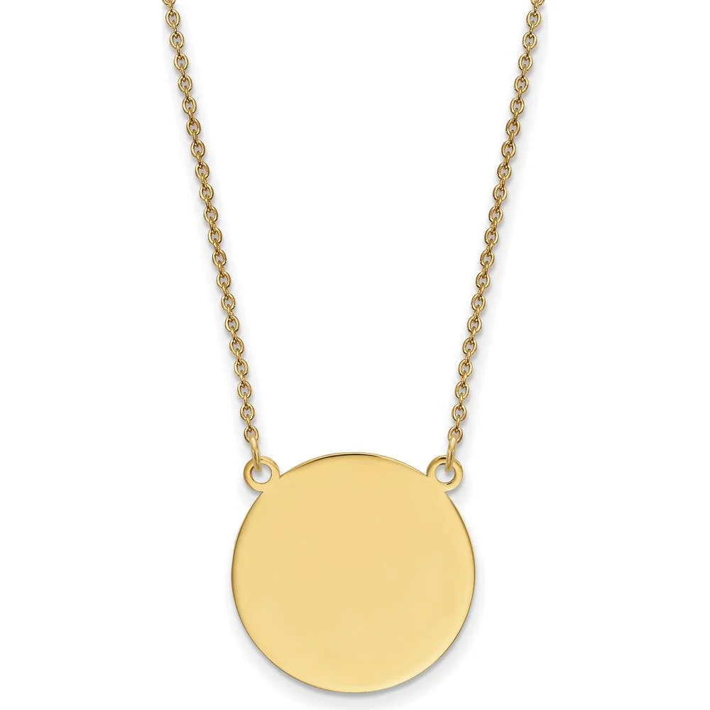 14K Yellow Gold 18in Engravable Circular Disc Necklace with Polished Finish by Oro Pregiato