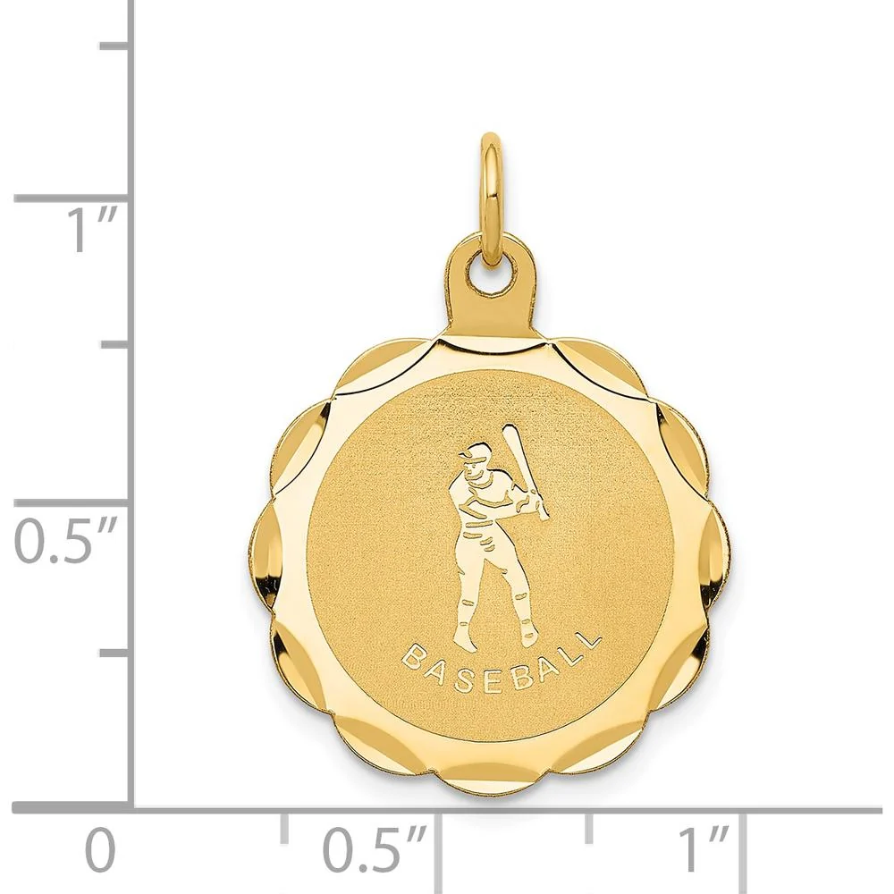 14K Yellow Gold 20mm Engravable Baseball Disc Pendant by Oro Pregiato - Image 4