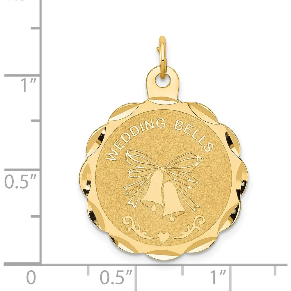 14K Yellow Gold 23mm Engravable Wedding Bells Disc Charm by Oro Pregiato - Image 3