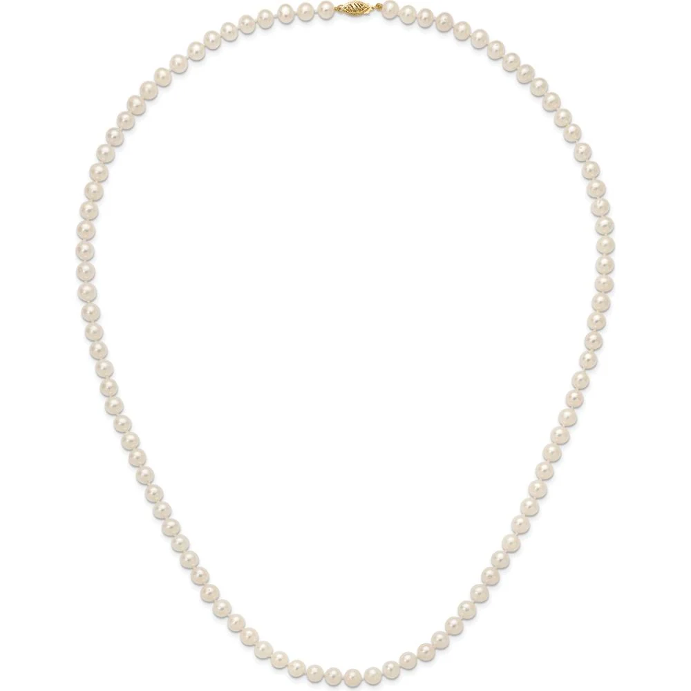 14K Yellow Gold 28" Freshwater Cultured Pearl Necklace - 7-8 mm Near-Round Pearls by Monteluci Fine Jewelry - Image 4