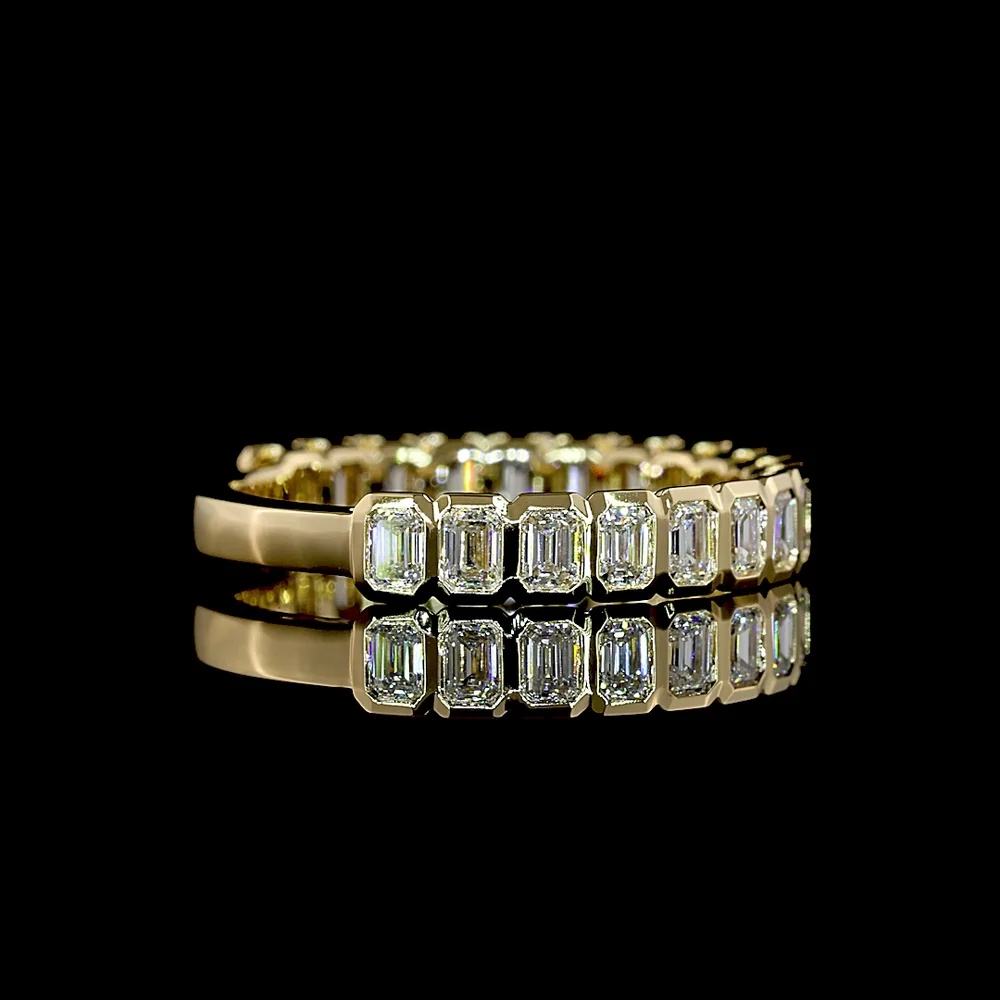 14K Yellow Gold 3/4 Eternity Band with Bezel Set North-South Emerald Cut Lab Diamonds - 0.91 Carat Total Weight - Covaloro Fine Jewelry - Image 2