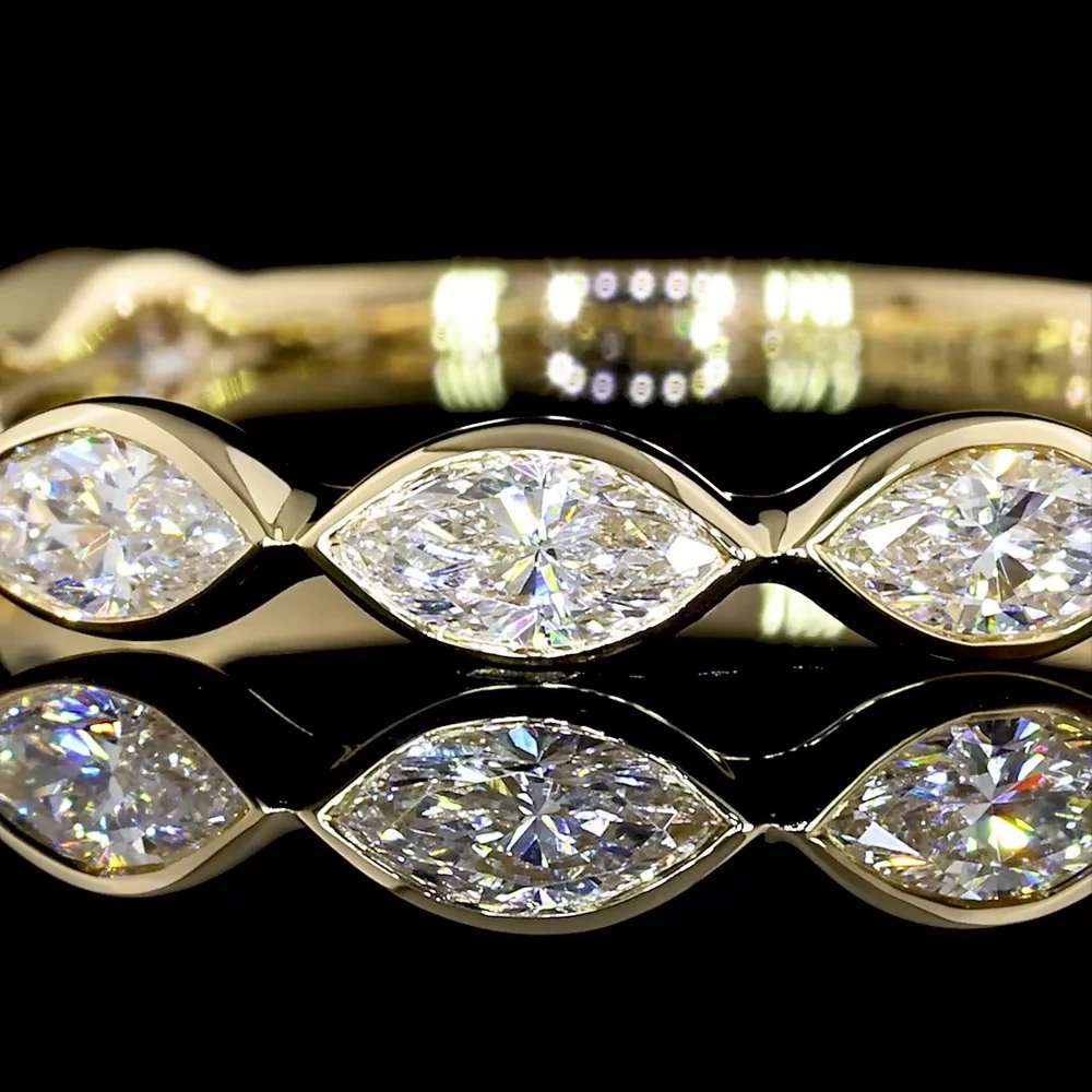 14K Yellow Gold 3/4 Eternity Band with East-West Bezel Set Marquise Cut Lab Diamonds - 0.77 Carat Total Diamond Weight - Covaloro Fine Jewelry - Image 2