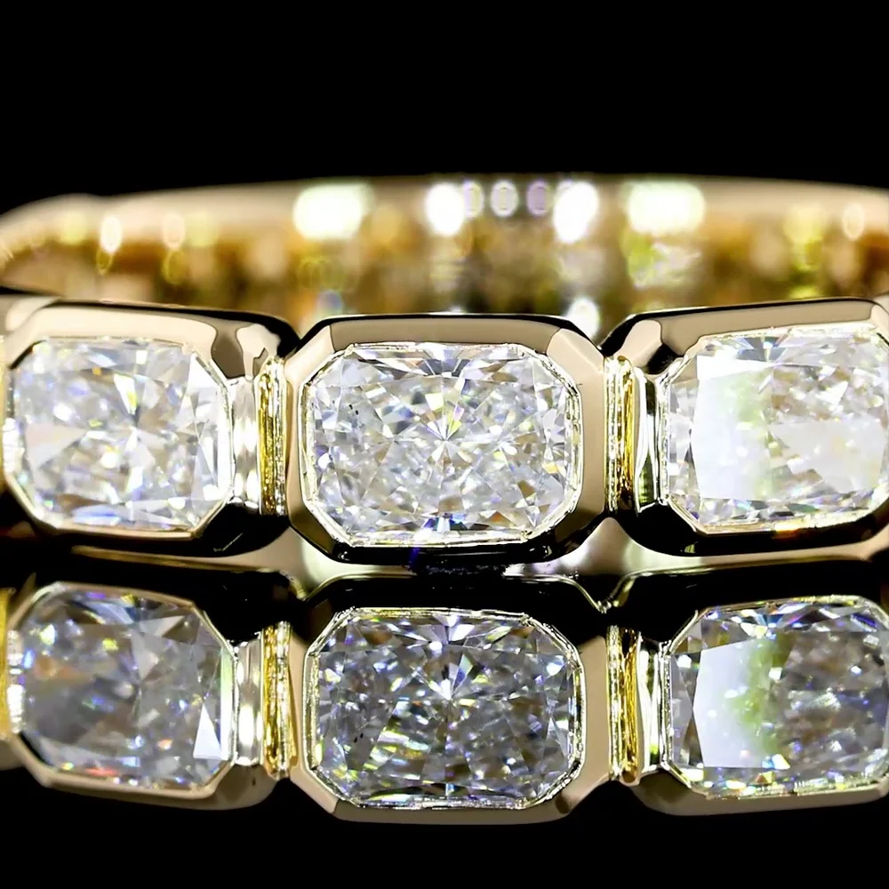 14K Yellow Gold 3/4 Eternity Band with East-West Bezel Set Radiant Cut Lab Diamonds - 1.40 Carat Total Diamond Weight - Covaloro Fine Jewelry - Image 3
