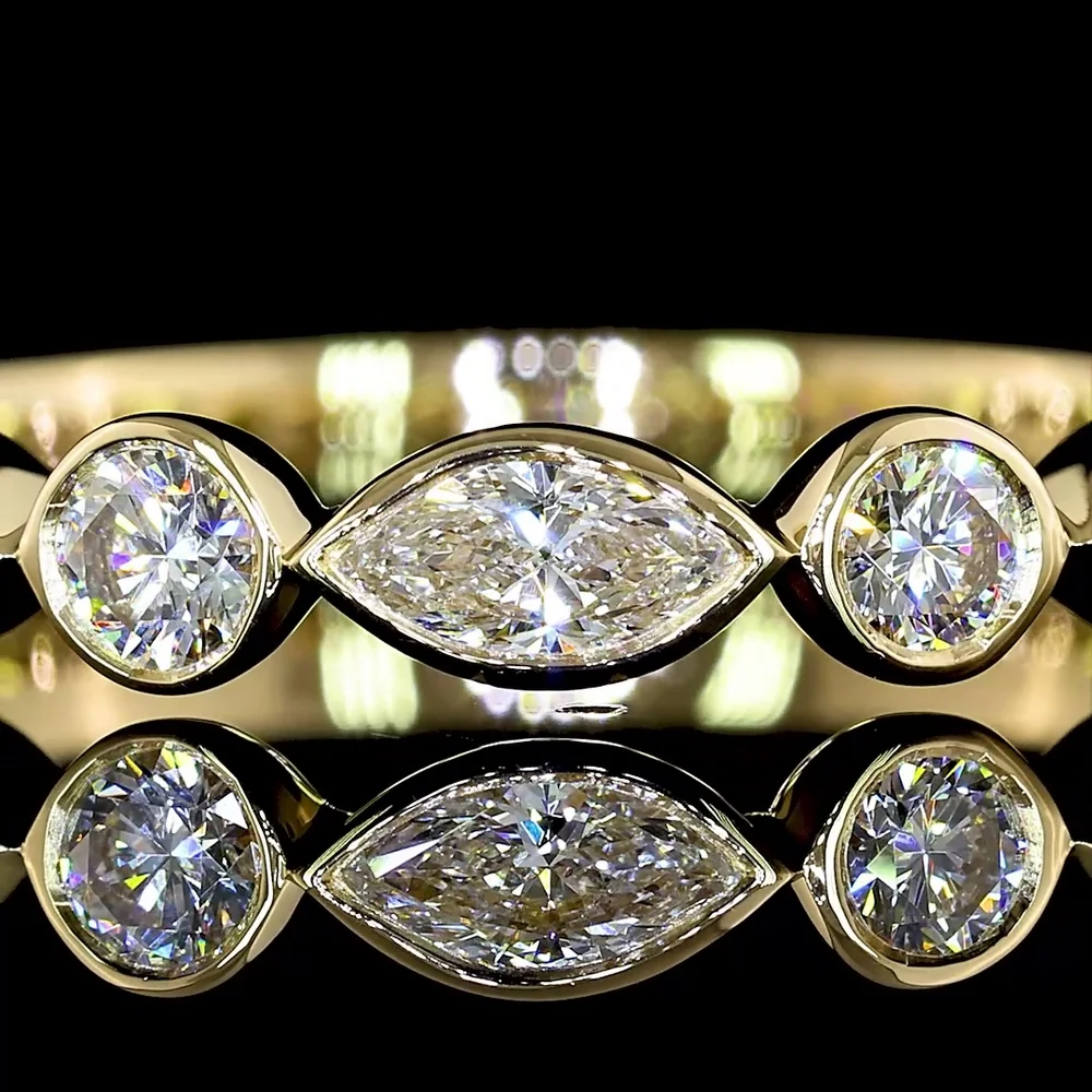 14K Yellow Gold 3/4 Eternity Band with East-West Marquise and Round Lab Diamonds - 0.83 Carats Total Diamond Weight - Covaloro Fine Jewelry - Image 2