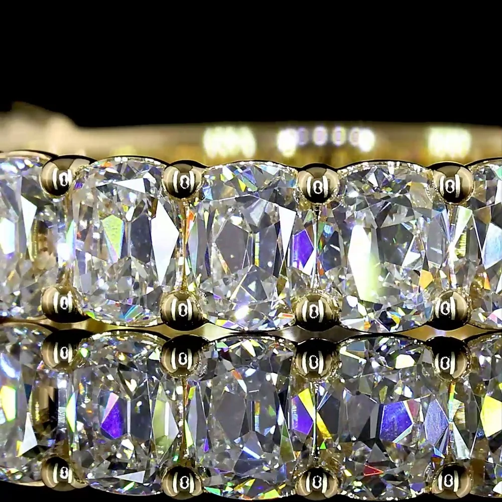 14K Yellow Gold 3/4 Eternity Band with North-South Antique Cushion Cut Lab Diamonds - 2.10 Carats Total Diamond Weight - Covaloro Fine Jewelry - Image 2
