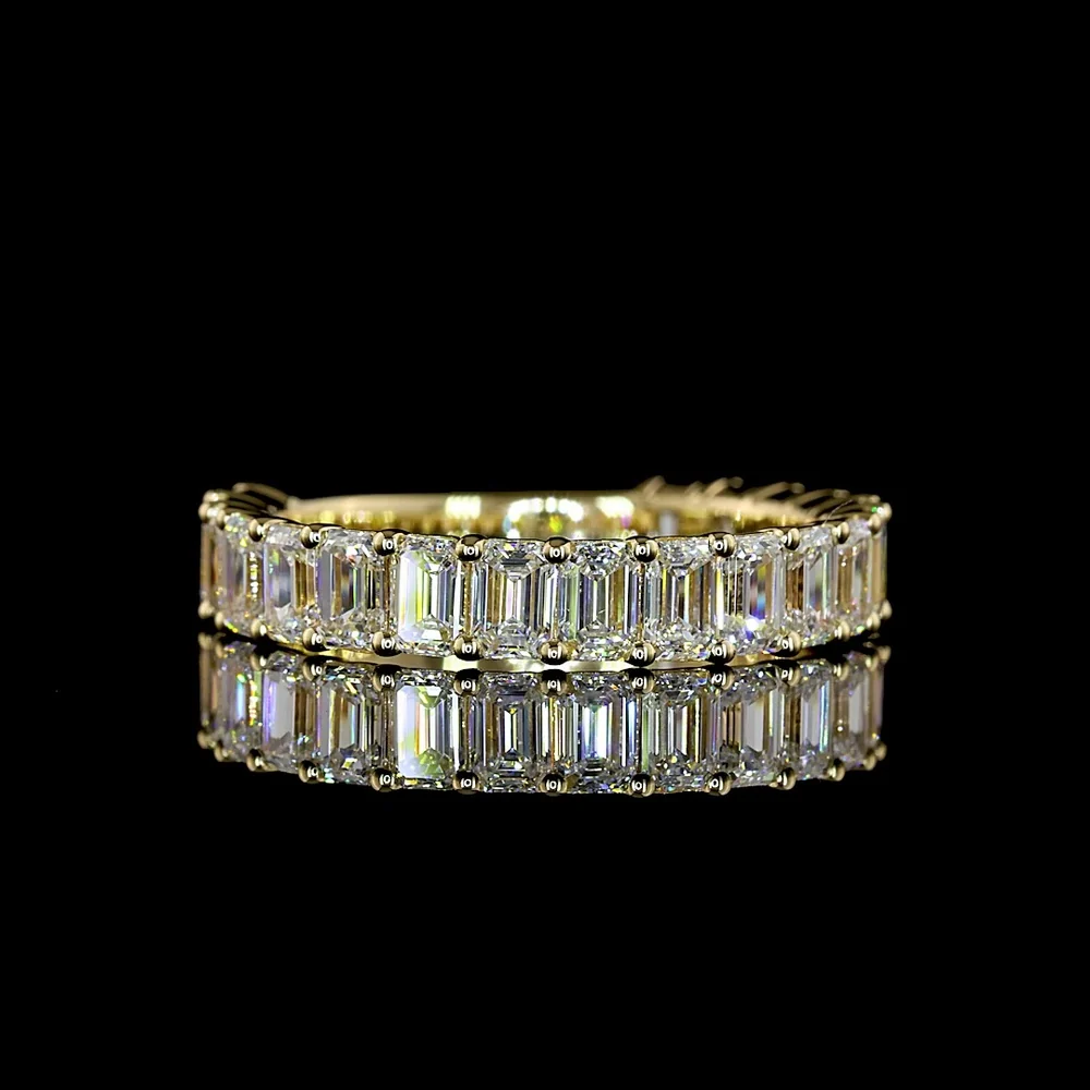 14K Yellow Gold 3/4 Eternity Band with North-South Prong Set Emerald Cut Lab Diamonds - 2.31 Carat Total Weight (19 Stones, E-F Color, VS2 Clarity) - Covaloro Fine Jewelry