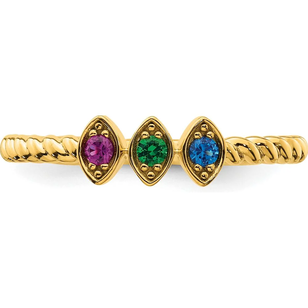 14K Yellow Gold 3-Birthstone Mother's Ring with Marquise Cut Stones - Size 7 by Oro Pregiato - Image 5