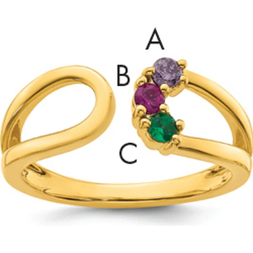 14K Yellow Gold 3 Birthstone Wrap Mother's Ring with Prong Set Ruby, Sapphire, and Emerald Stones - Size 7 by Oro Pregiato