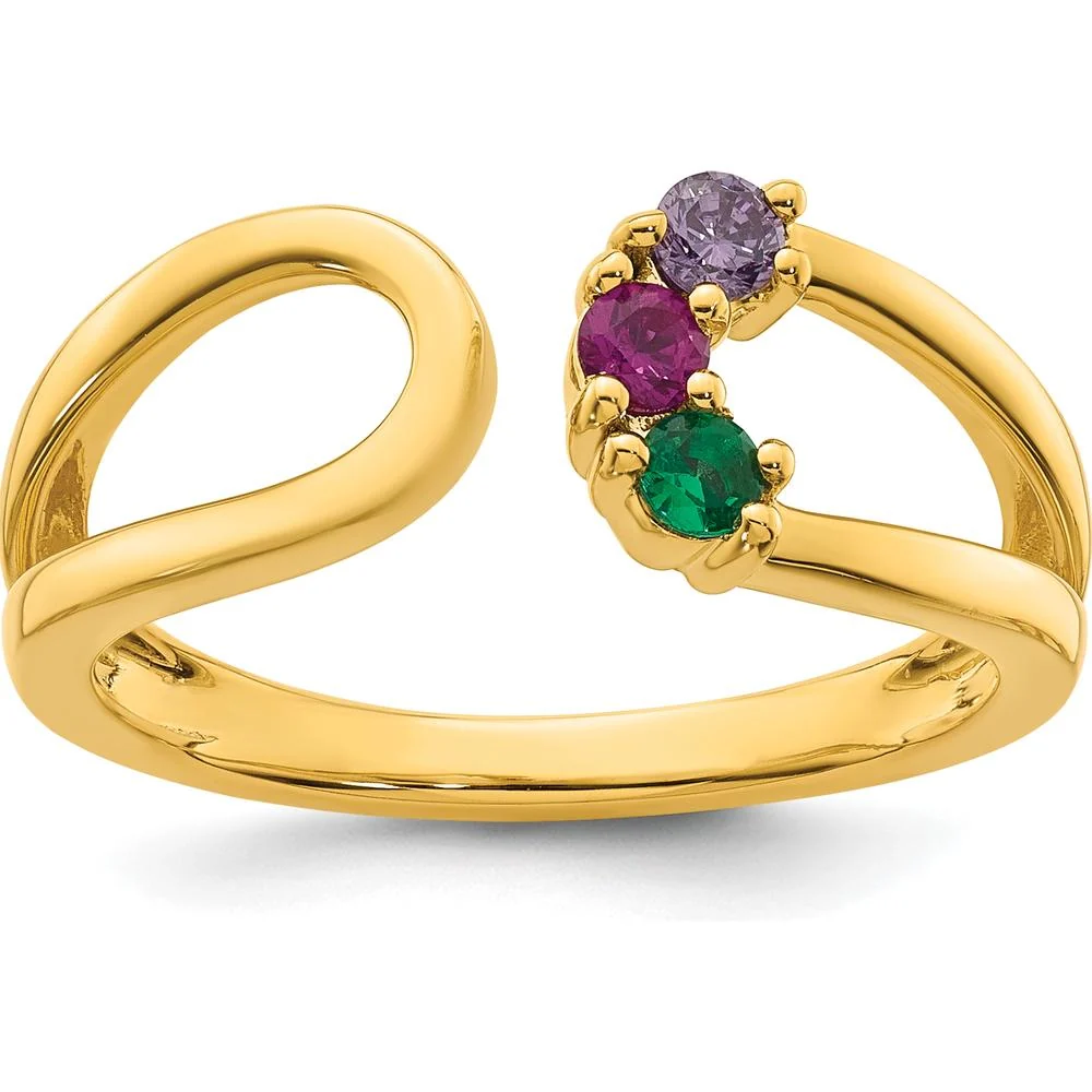 14K Yellow Gold 3 Birthstone Wrap Mother's Ring with Prong Set Ruby, Sapphire, and Emerald Stones - Size 7 by Oro Pregiato - Image 2