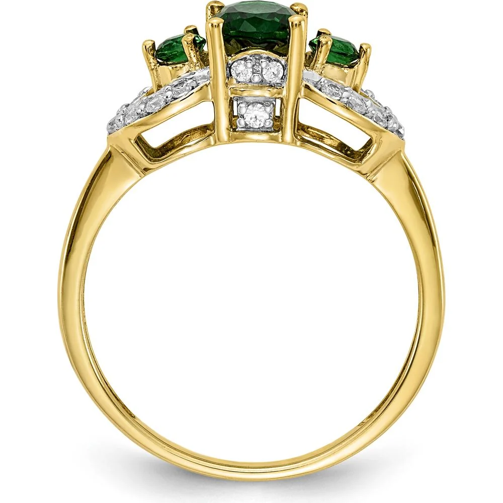 14K Yellow Gold 3-Stone Oval Emerald and Diamond Ring - 0.645 Carat Total Emerald Weight, 0.06 Carat Total Diamond Weight - Size 7 by Monteluci Fine Jewelry - Image 2