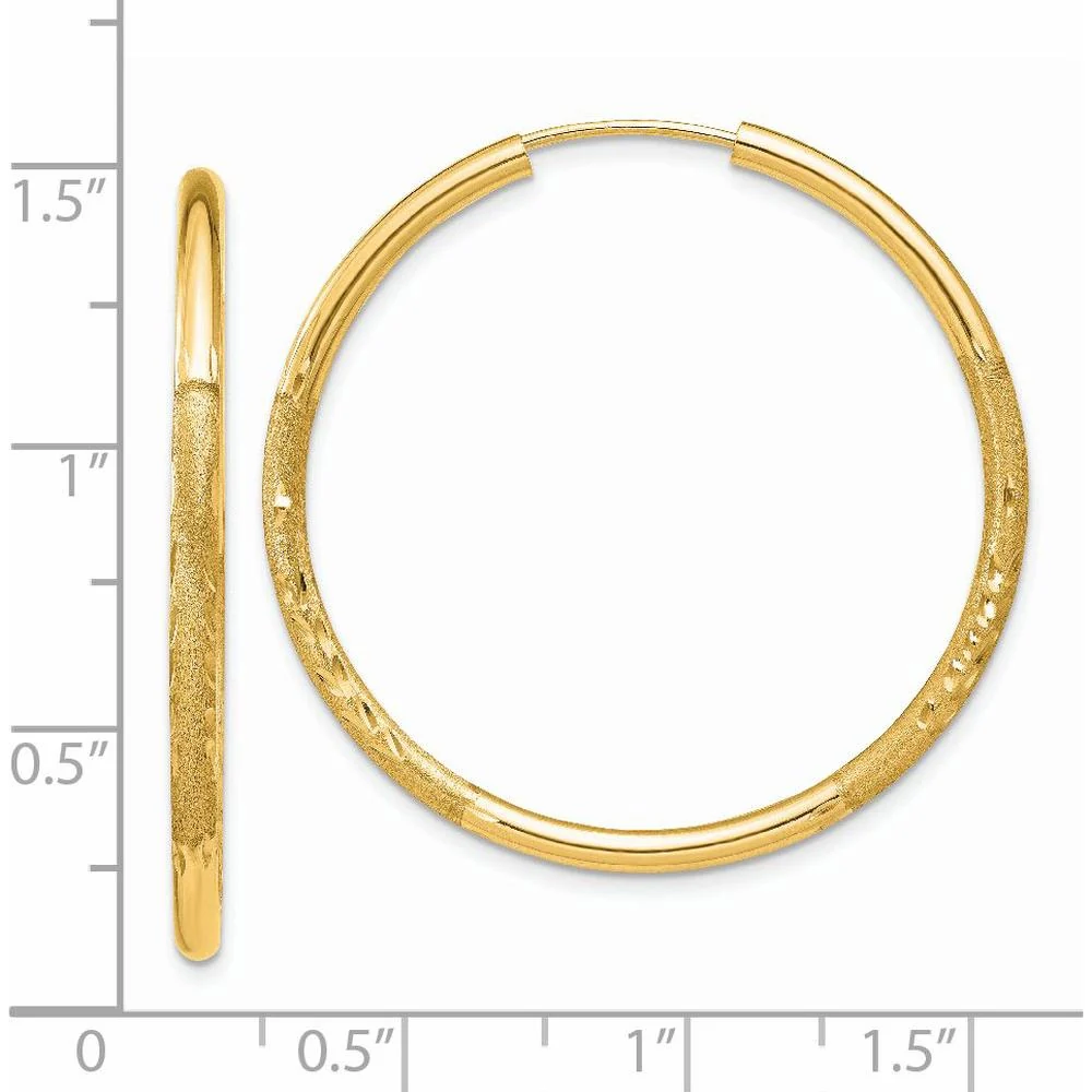 14K Yellow Gold 30mm Satin Diamond-Cut Endless Hoop Earrings by Oro Pregiato - Image 4