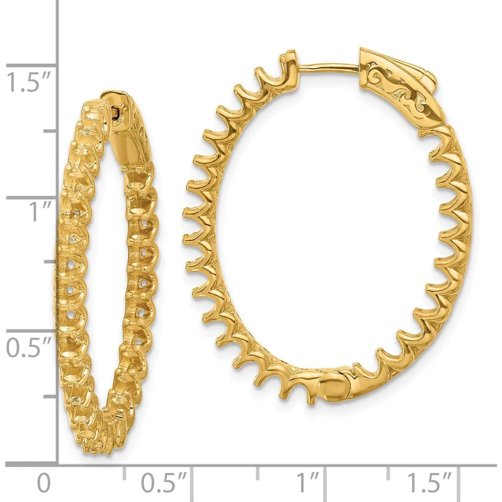 14K Yellow Gold 33.1mm Oval Hoop Earrings with Safety Clasp by Oro Pregiato - Image 2