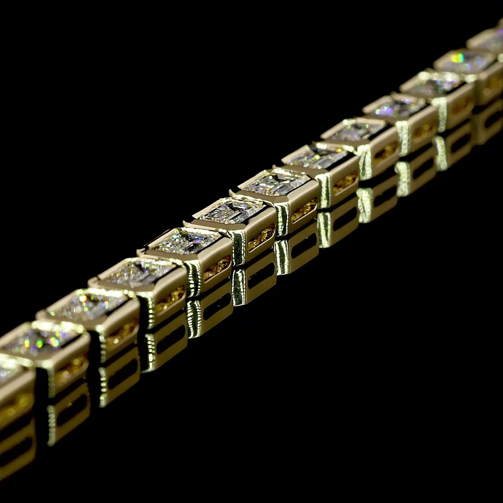 14K Yellow Gold 34-Stone East-West Emerald Cut Lab Diamond Tennis Necklace - 9.85 Carat Total Diamond Weight - Covaloro Fine Jewelry - Image 4