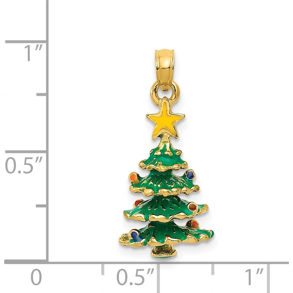 14K Yellow Gold 3D Enamel Christmas Tree Pendant with Yellow Star by Oro Pregiato - Image 4