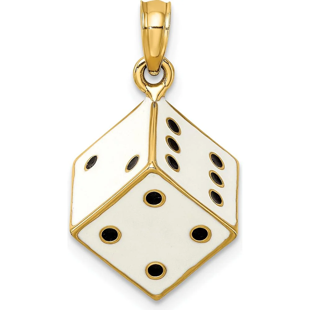 14K Yellow Gold 3D Enamel Dice Charm with White and Black Enamel Accents by Oro Pregiato - Image 4