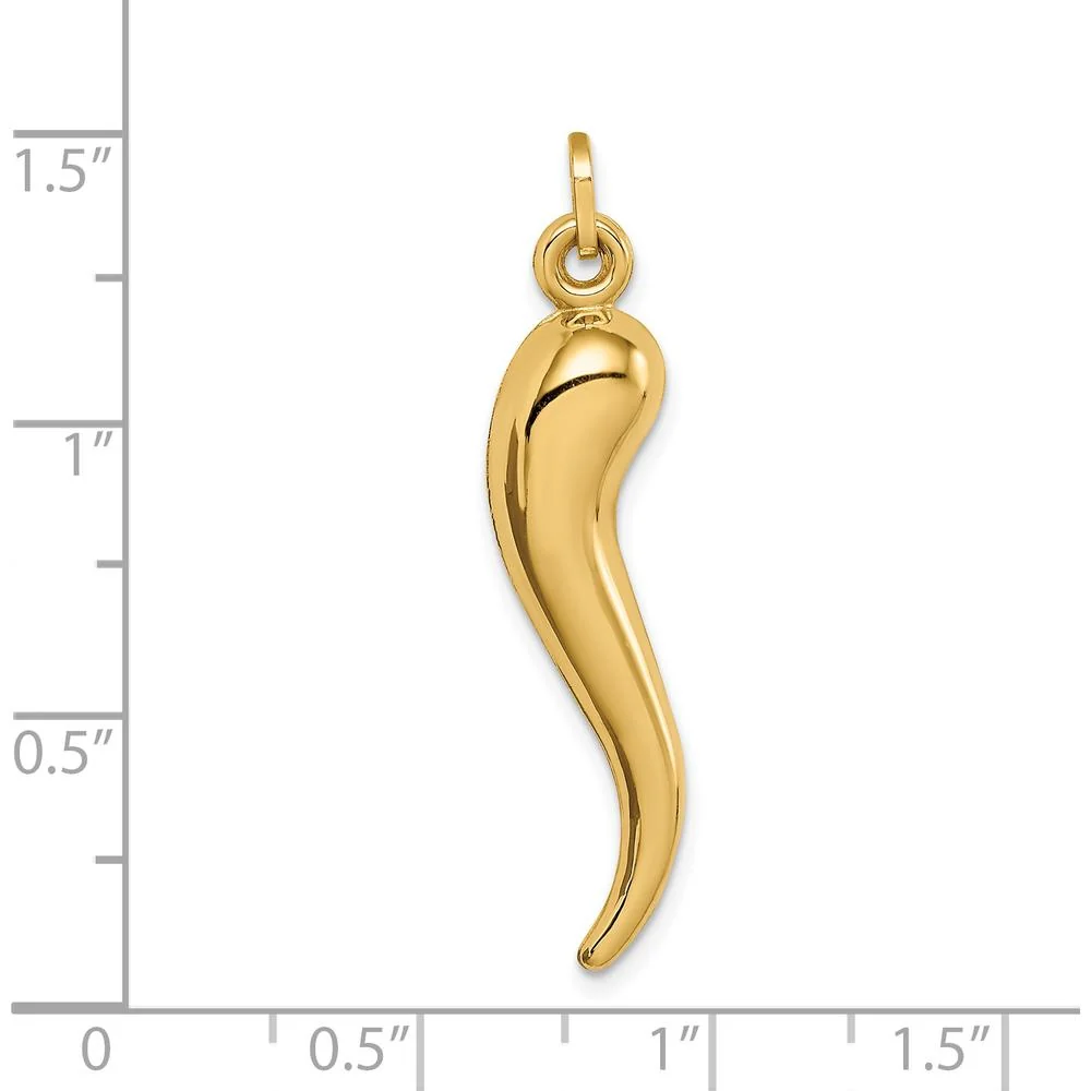 14K Yellow Gold 3D Hollow Italian Horn Pendant Charm - 33mm Length by Oro Pregiato - Image 3