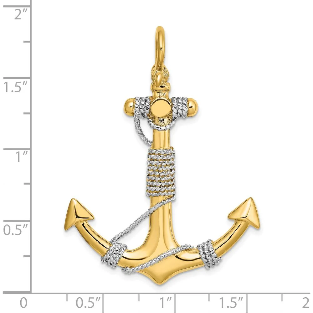 14K Yellow Gold 3D Large Anchor Pendant with Wrapped Rope Charm - Nautical Design by Oro Pregiato - Image 3