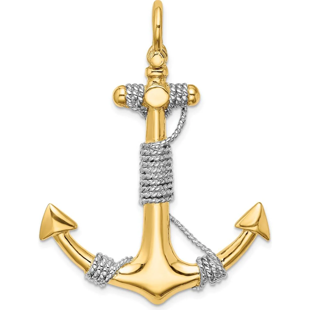 14K Yellow Gold 3D Large Anchor Pendant with Wrapped Rope Charm - Nautical Design by Oro Pregiato - Image 4