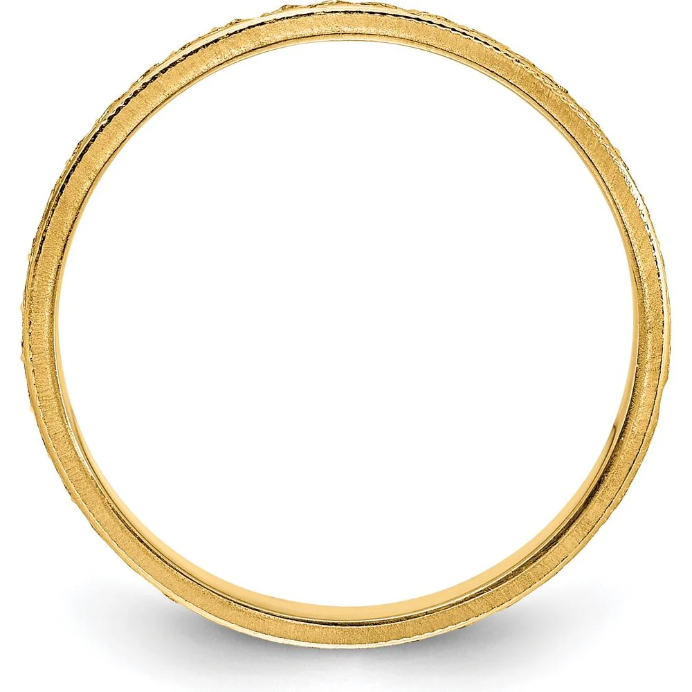 14K Yellow Gold 3mm Etched Wedding Band for Women - Size 5 by Luciano & Cie - Image 2
