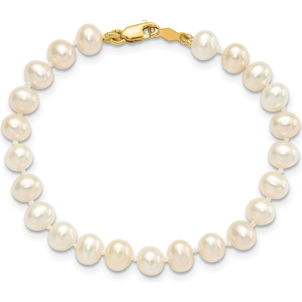 14K Yellow Gold 4-5mm Freshwater Cultured Pearl Necklace, Bracelet & Post Earrings Set by Oro Pregiato - Image 8