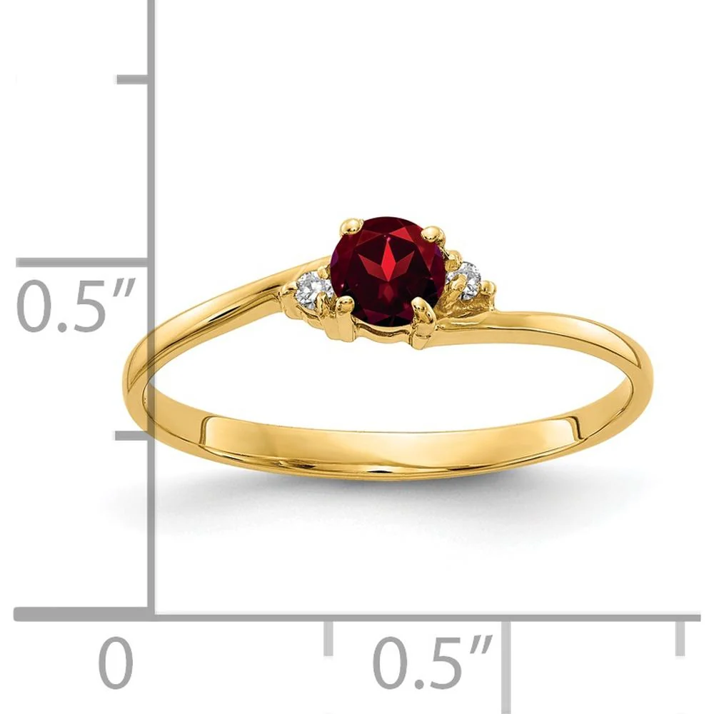 14K Yellow Gold 4mm Garnet and Round Diamond Ring - 0.35 Carat Total Garnet Weight - Size 6 by Monteluci Fine Jewelry - Image 2
