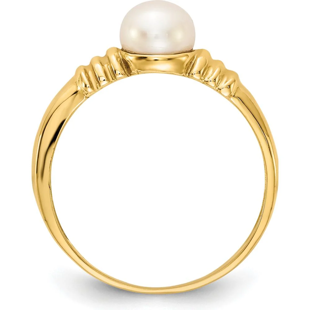 14K Yellow Gold 5-6mm Freshwater Cultured Pearl Ring with Polished Finish - Size 7 by Monteluci Fine Jewelry - Image 2