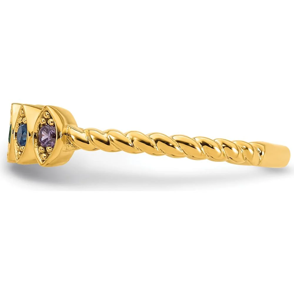 14K Yellow Gold 5-Birthstone Mother's Ring with Marquise Shaped Gemstones and Milgrain Detail - Size 7 by Oro Pregiato - Image 4