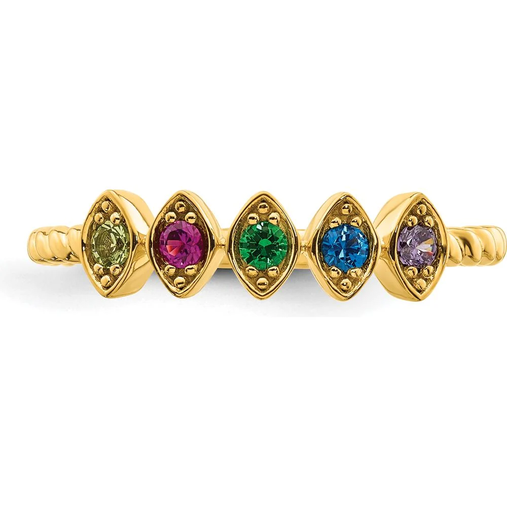 14K Yellow Gold 5-Birthstone Mother's Ring with Marquise Shaped Gemstones and Milgrain Detail - Size 7 by Oro Pregiato - Image 5
