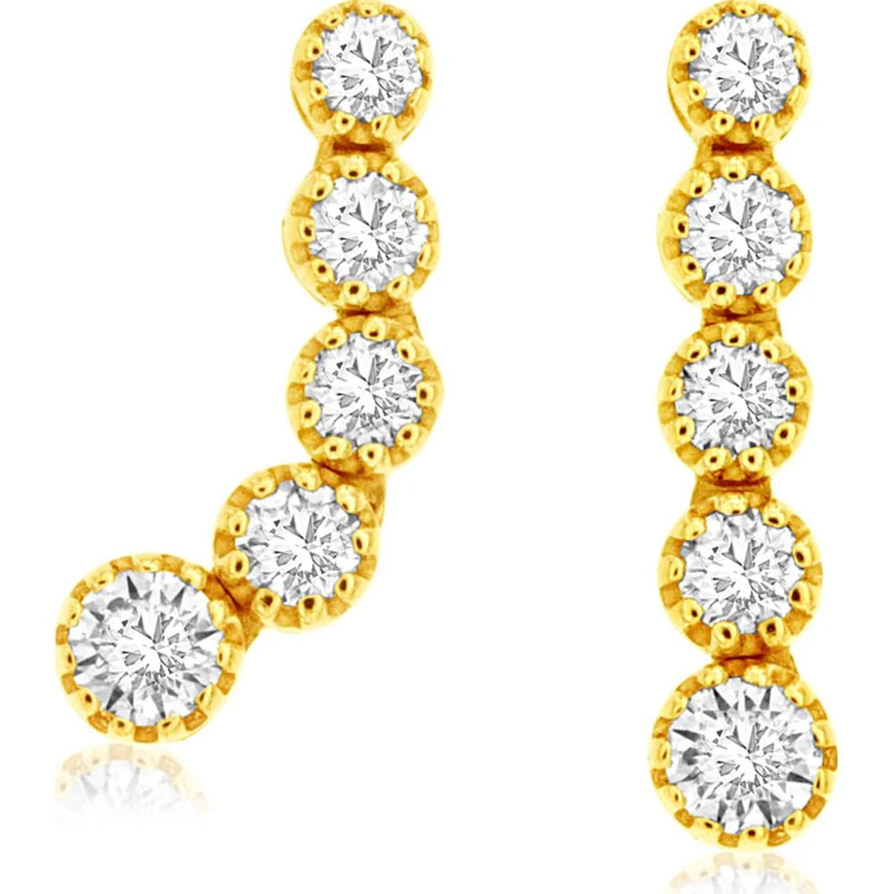 14K Yellow Gold 5-Stone Graduated Drop Earrings with Milgrain-Set Round Diamonds - 0.30 Carat Total Diamond Weight - Royal Jewelry