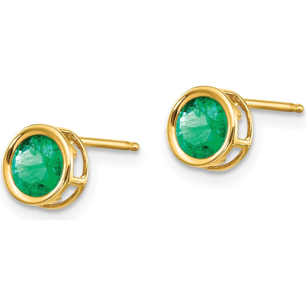 14K Yellow Gold 5mm Bezel Set Round Emerald Stud Earrings - 0.53 Carat Total Weight by Oro Pregiato - Image 2
