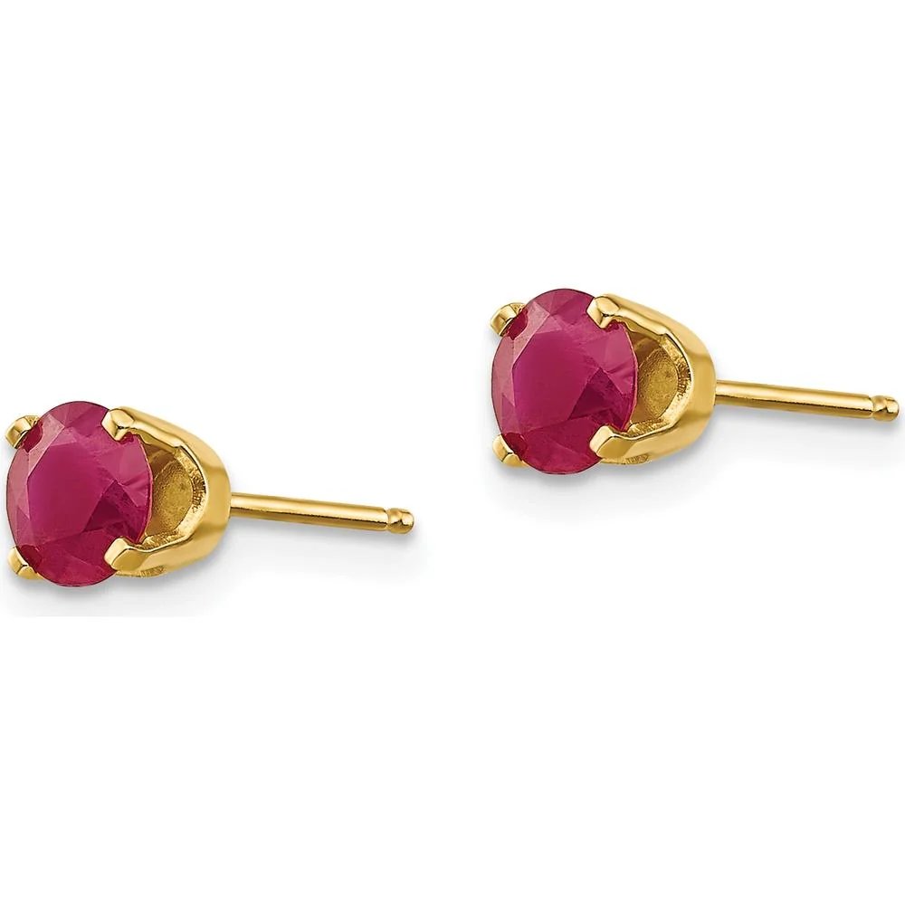14K Yellow Gold 5mm Round Ruby Stud Earrings with Four-Prong Settings - 0.70 Carat Total Ruby Weight by Oro Pregiato - Image 2