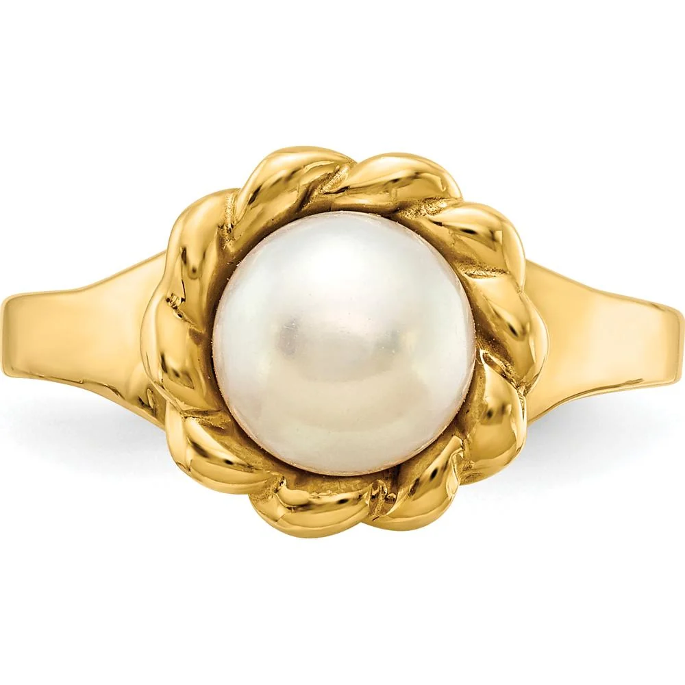 14K Yellow Gold 6-7mm Button Freshwater Pearl Ring - Size 7 by Monteluci Fine Jewelry - Image 5